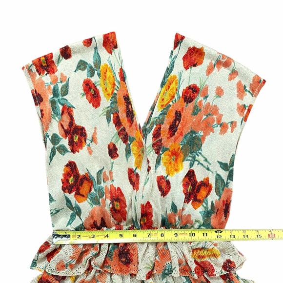 Escada Shimmer Poppy Floral Tiered Ruffle Dress V Neck Stretch - Picture 7 of 12